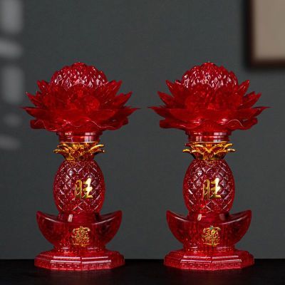 LED水晶旺财莲花灯新款烛台供台佛前供奉长明灯插电灯佛堂用品