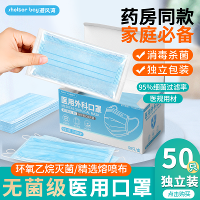 灭菌级医用外科口罩成人独立包装防病菌不勒耳一次性三层防护正品