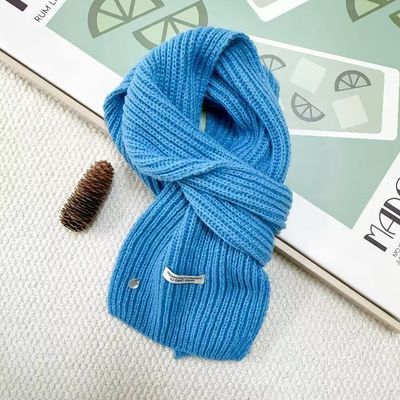 贝壳装饰毛线情侣围巾纯色围脖保暖新款秋冬季针织韩版学生时尚