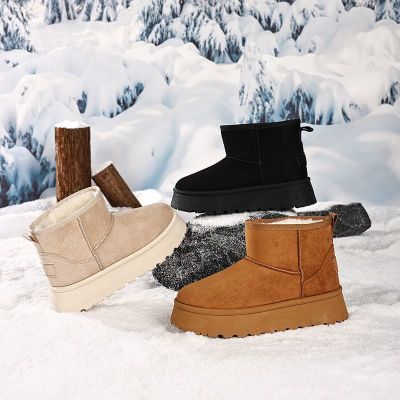 厚底雪地靴女冬季2025新款加绒加厚短筒保暖防滑百搭增高棉鞋