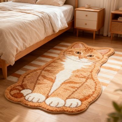 可爱异形猫咪卧室床边毯客厅沙发地垫家用宠物毛绒垫子