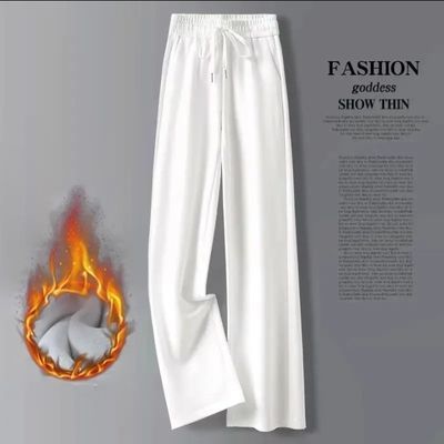 雪纺红色裤子加厚白色直筒保暖休闲秋冬冬季高腰米白显瘦宽松阔腿