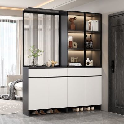 入户玄关柜客厅屏风隔断柜实木鞋柜一体2025新款进门口玻璃展示柜
