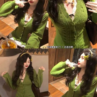 【ALITTLE 乱糟糟】明亮感叠穿!秋冬v领爱心扣加厚毛衣开衫外套【7天内发货】