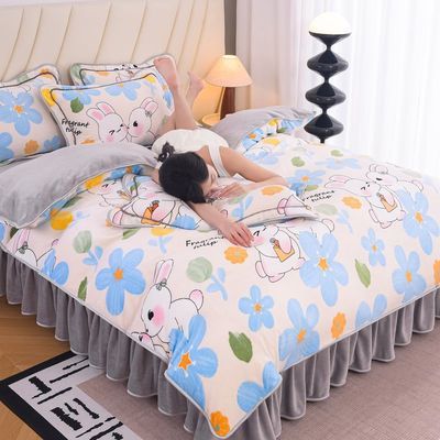 冬季加厚牛奶绒四件套加绒保暖被套床裙款床上用品四件套9斤