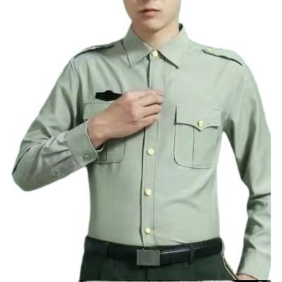 八九新长袖衬衣军绿色金属扣速干耐磨工地保安劳保现代演出军训