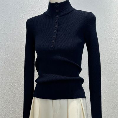 高级感半开领纽扣正肩t恤女秋冬德绒新款宽松保暖打底衫内搭上衣