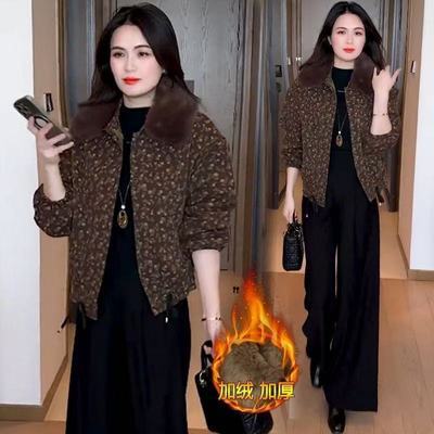 加绒加厚印花短款外套女2025冬季新款洋气显瘦百搭保暖大毛领夹克