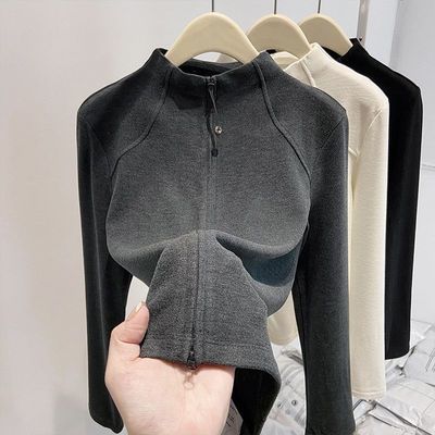 半高领德绒秋冬打底衫2025显瘦新款春秋季拉链开衫外套修身卫衣