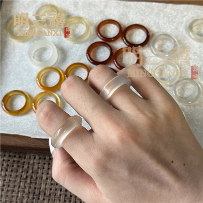 白玉高冰冰透粉戒指指环天然髓戒圈戒指香槟金马料玛瑙天空玉石蓝