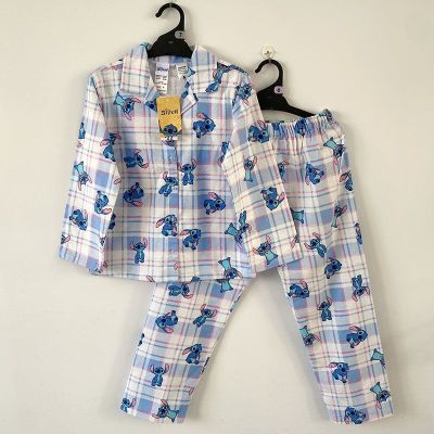 外贸原单秋冬女童史迪奇小鹿斑比纯棉磨毛绒布睡衣套装