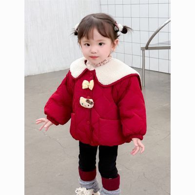 女童棉服秋冬新款甜美洋气海领棉服女宝凯蒂猫加绒保暖棉服外套