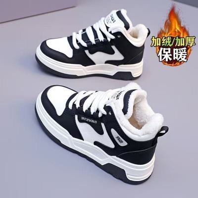 中帮棉鞋冬季加绒保暖板鞋休闲运动男女情侣黑白熊猫鞋男女都百搭