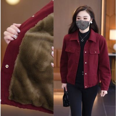 女士加绒保暖外套短款2025克服新款洋气休闲小个子显瘦夹克