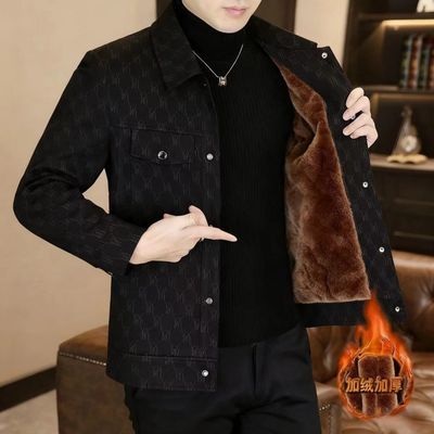 正品高档加绒加厚男士毛呢秋冬季中年立领百搭休闲夹克上衣外套男