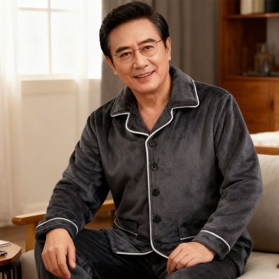 珊瑚睡衣男士秋冬季加厚加绒中年长袖保暖家居服套装2025新款