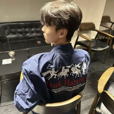 美式复古网红同款仿刺绣飞行员夹克秋冬加绒宽松百搭棒球服外套