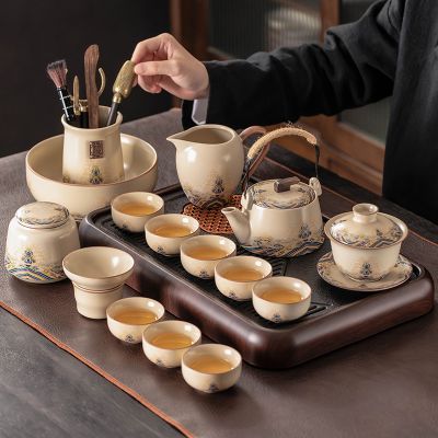 新款汝窑功夫茶具套组陶瓷茶壶盖碗茶杯轻奢高档家用会客喝茶礼品
