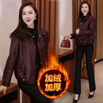 时尚加绒保暖短款皮衣外套女2025秋冬新款洋气减龄显瘦夹克衫上衣【15天内发货】
