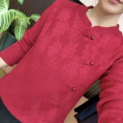 新中式加绒国风盘扣保暖女士打底衫时尚显瘦2025冬装