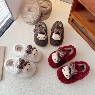 韩版女童毛毛2025冬季新款豹纹儿童KT加绒保暖软底防滑棉鞋加厚