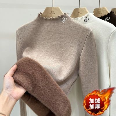 羊毛衫女毛衣加绒加厚一体绒小个子秋冬半高领洋气保暖打底衫上衣