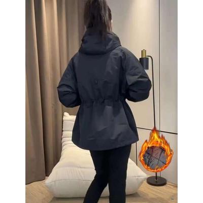 2025秋冬季新款女士时尚显瘦收腰夹棉连帽外套加厚保暖休闲风衣服