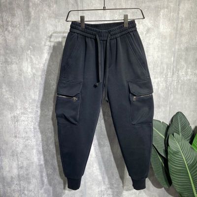 潮范工装休闲裤男秋冬黑色加厚潮牌宽松百搭拉链松紧束脚哈伦卫裤