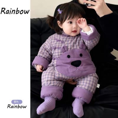 宝宝家居服套装冬款儿童超萌可爱立领盘扣格子棉服婴儿外出抱抱衣【12天内发货】