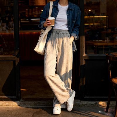 条纹2025休闲裤女秋冬季秋冬新款保暖直筒高腰显瘦休闲慵懒阔腿裤