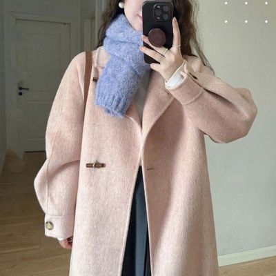 呢子大衣2025气质外套拉德新款秋冬韩系赫本加厚粉色毛呢