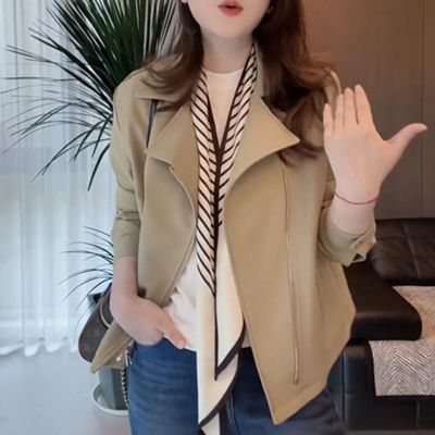 时尚休闲翻领夹克外套女2025春秋季新款气质洋气百搭显瘦上衣潮流