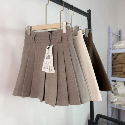 商场撤店爆款厚款斜纹毛呢百褶裙女冬季高腰学院风A字短裙半身裙