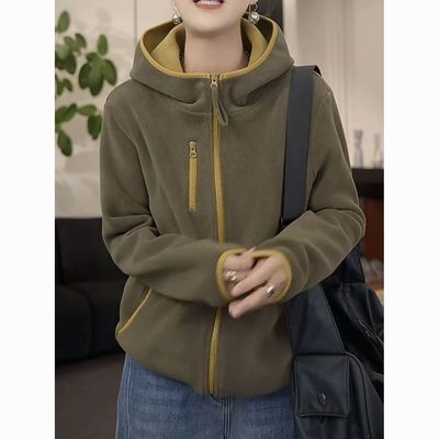 2025秋冬新款加绒加厚女士连帽防风保暖长袖休闲外套女时尚百搭