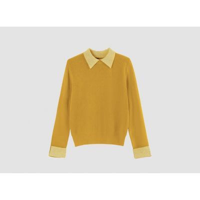 新款长袖针织衫条纹拼接翻领2025秋冬女内搭打底毛衣气质减龄上衣