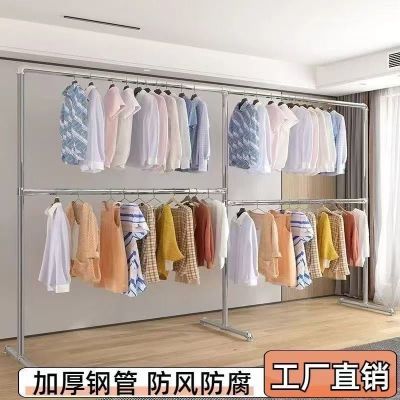 简易加厚镀锌钢管服装展示架阳台卧室落地衣服架可拆卸双层晾衣架优惠商品图片