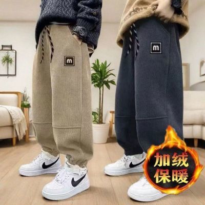 男童裤子冬季加绒2025新款灯芯绒儿童宽松卫裤中大童加绒运动长裤
