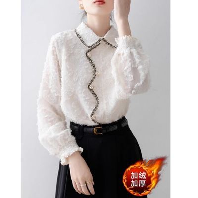 加绒2026秋冬蕾丝打底衫女内搭衬衫高级别致上衣女士衬衫
