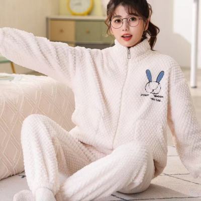 珊瑚绒睡衣女秋冬季加厚加绒保暖大码家居服法兰绒高颜值冬天外穿