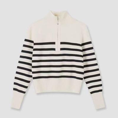 针织衫上衣新款秋冬设计拉链洋气休闲条纹型宽松厚款打底减龄毛衣