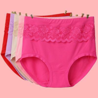 4条高腰女士内裤女生蕾丝三角裤头收腹性感产后加胖裤衩3条