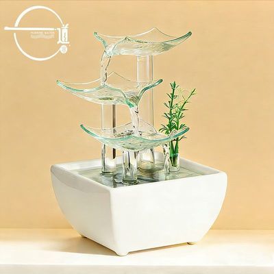 一道水创意玻璃流水摆件高级客厅装饰办公室招财风水摆件现代简约优惠商品图片