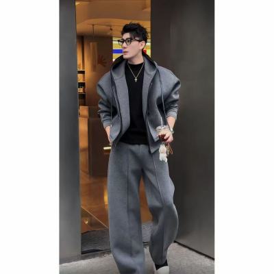 2025秋冬重磅美式休闲上衣百搭显瘦男装简约廓形裤子时尚潮流套装