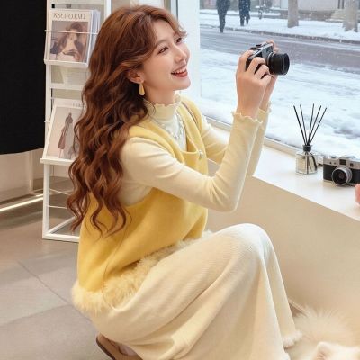 大码法式女高级感背心马甲修身打底衫半身裙设计感小众显瘦三件套【12月15日发完】