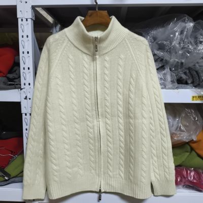 专柜正品100羊毛加厚女秋冬慵懒重工麻花拉链款开衫立领外套针织