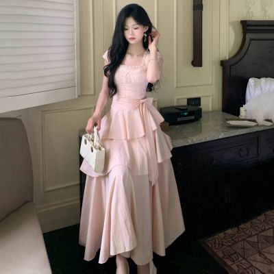 春夏新款法式气质浪漫度假甜美温柔不规则小众修身长款连衣裙女
