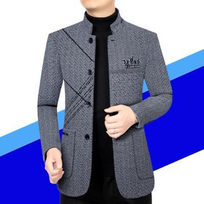 男士新款毛呢外套呢大衣秋冬立领加棉加厚防寒休闲夹克中年爸爸装
