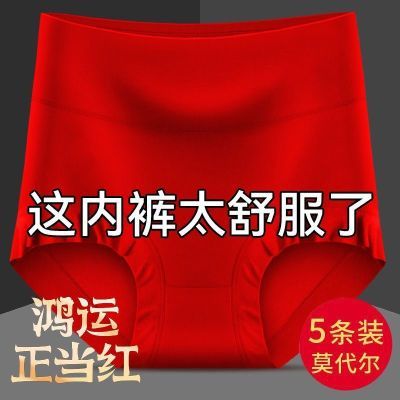 鸿运本命年冬季莫代尔高腰底档胖mm提臀收腹7A抗菌抑菌中年三角裤