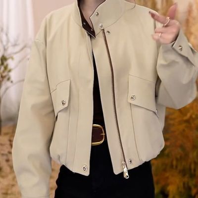 高级感百搭立领风衣短款外套女2025秋季新款宽松休闲遮肉夹克上衣