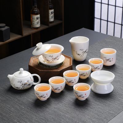 羊脂玉白瓷茶壶悬停盖碗功夫茶具套装家用泡茶简约整套批发工厂